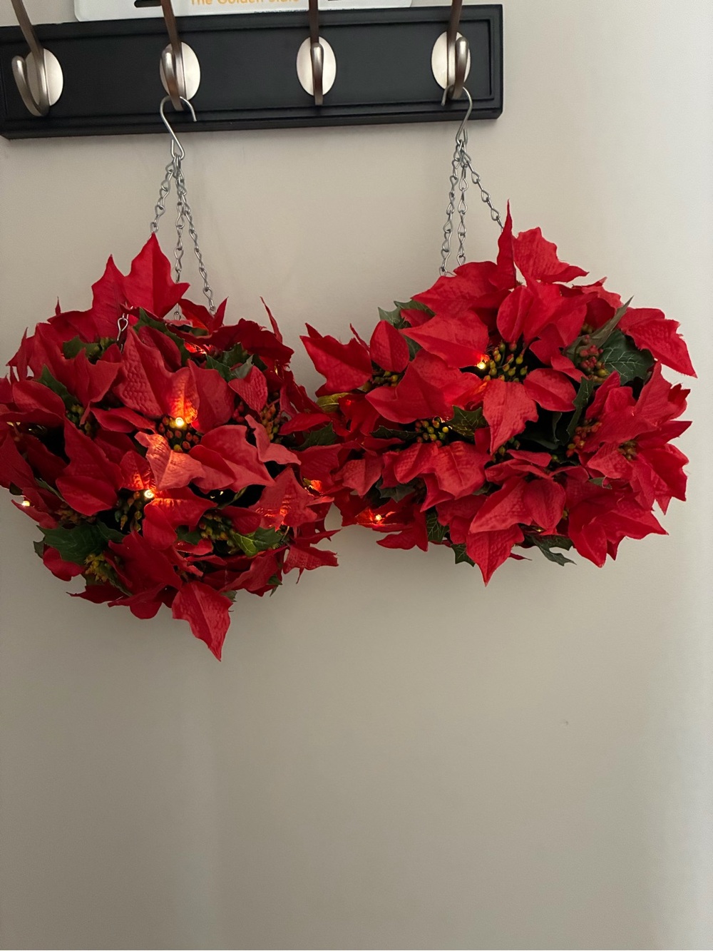 Festive Red Poinsettia Hanging Ball with LED Lights - Holiday Decor